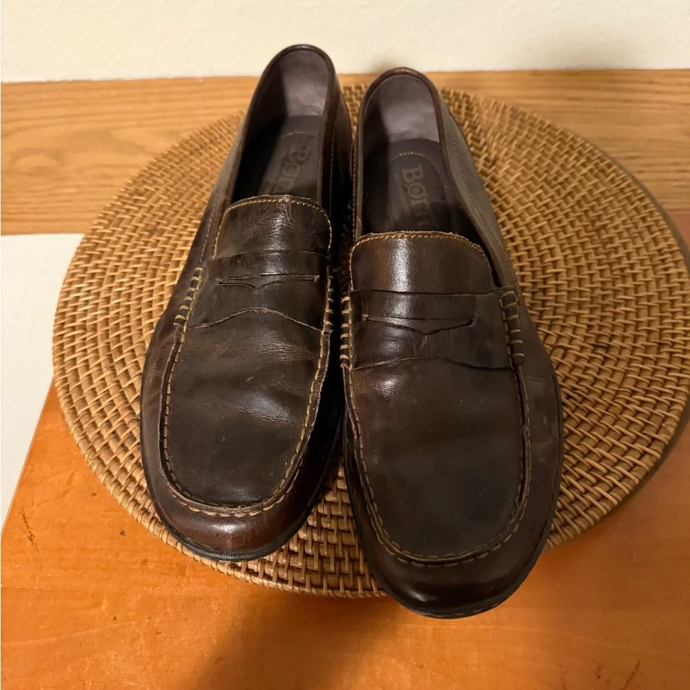 Born Men's Dark Brown Leather Penny Loafers